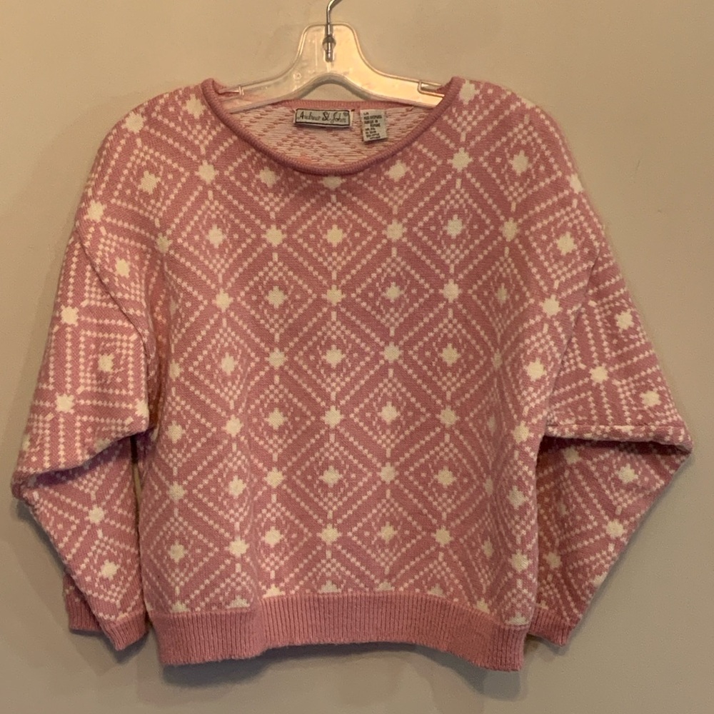 Vintage ANDREW ST. JOHN Pink and White Patterned Sweater